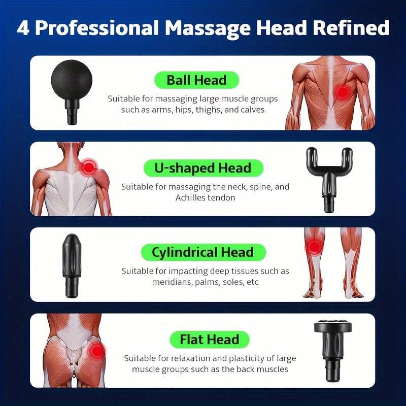Black and Gold Handheld Percussion Massage Gun with 4 Heads 6 Speeds Rechargeable