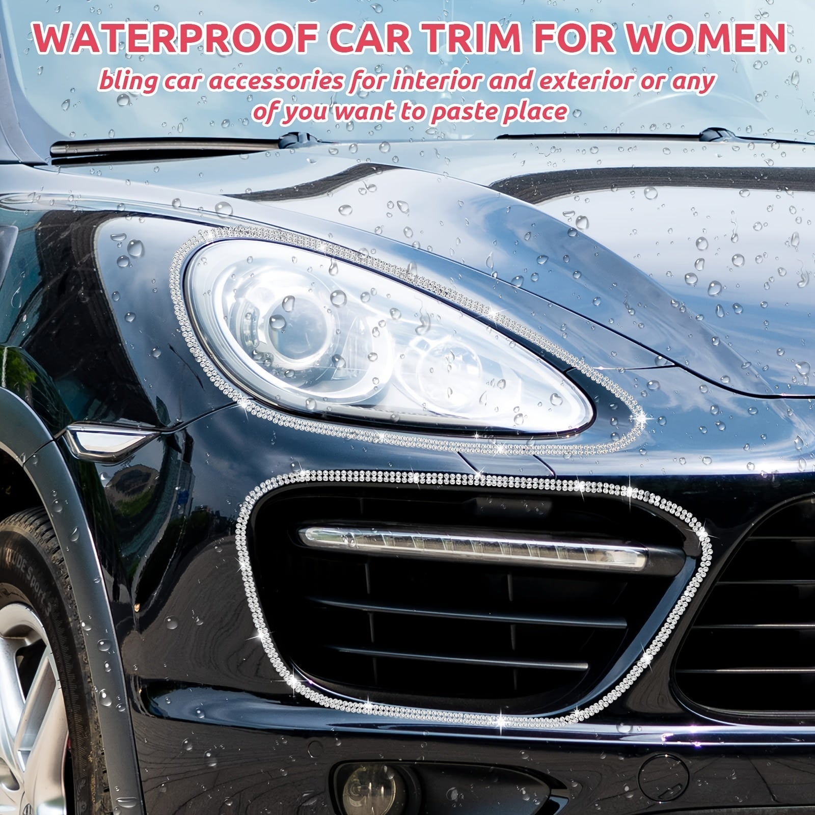 Ayollar uchun porloq rhinestone avtomobil bo'lagi stikerlari, o'z-o'zini yopishtiradigan panel dekoratsiyasi