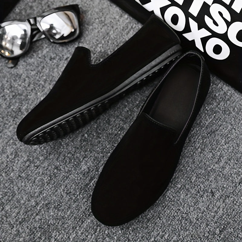 Men's Black Slip-On Loafers Casual Round Toe PVC Sole Spring Summer 2024