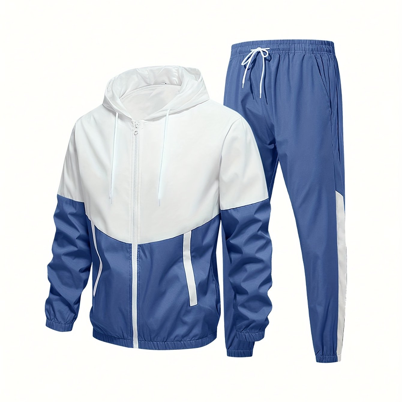 Conjunto deportivo de poliéster con bloque de colores y capucha para hombre, ideal para correr, entrenar y actividades al aire libre
