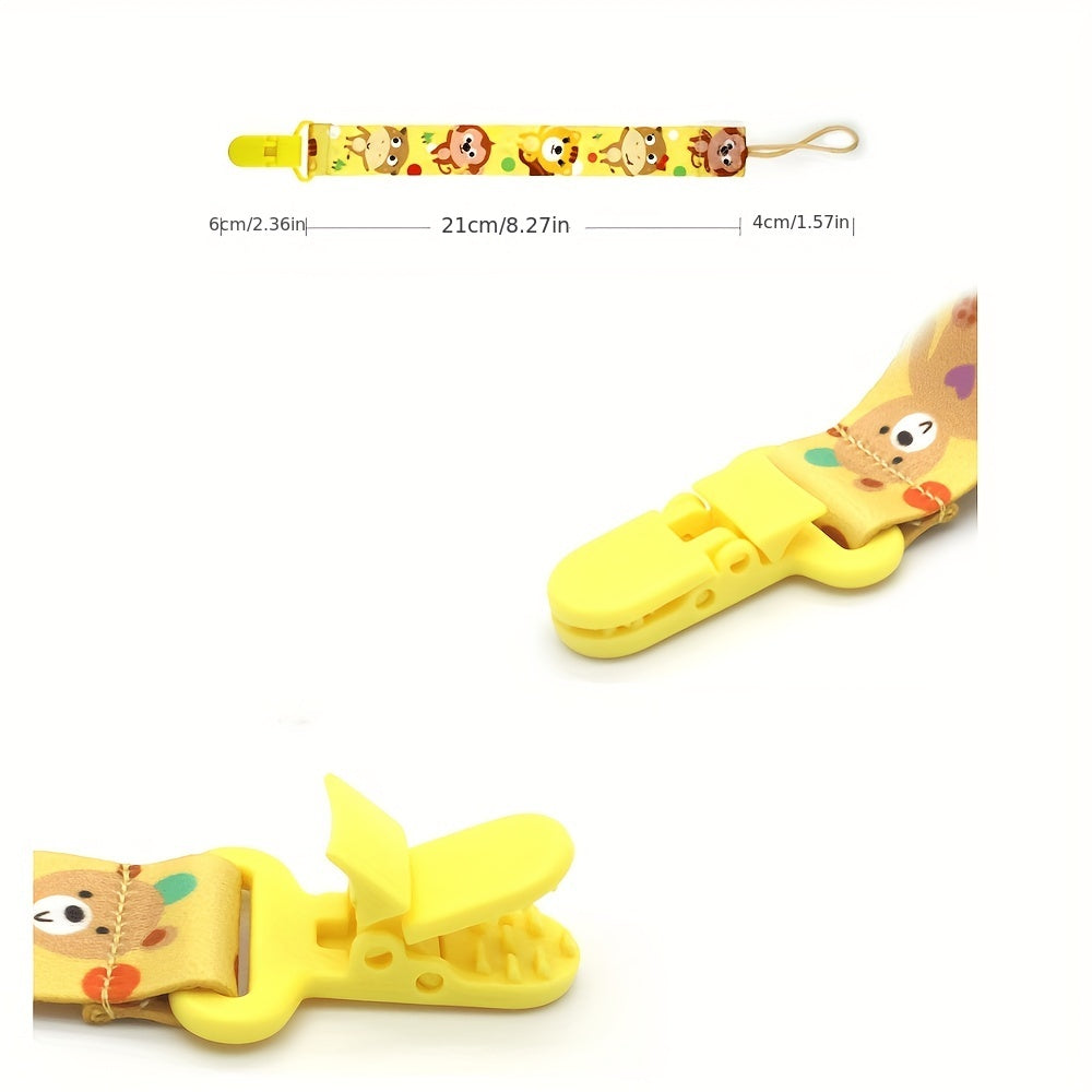 Baby Pacifier Chains Set with Yellow and Blue Patterned Clips and Holders