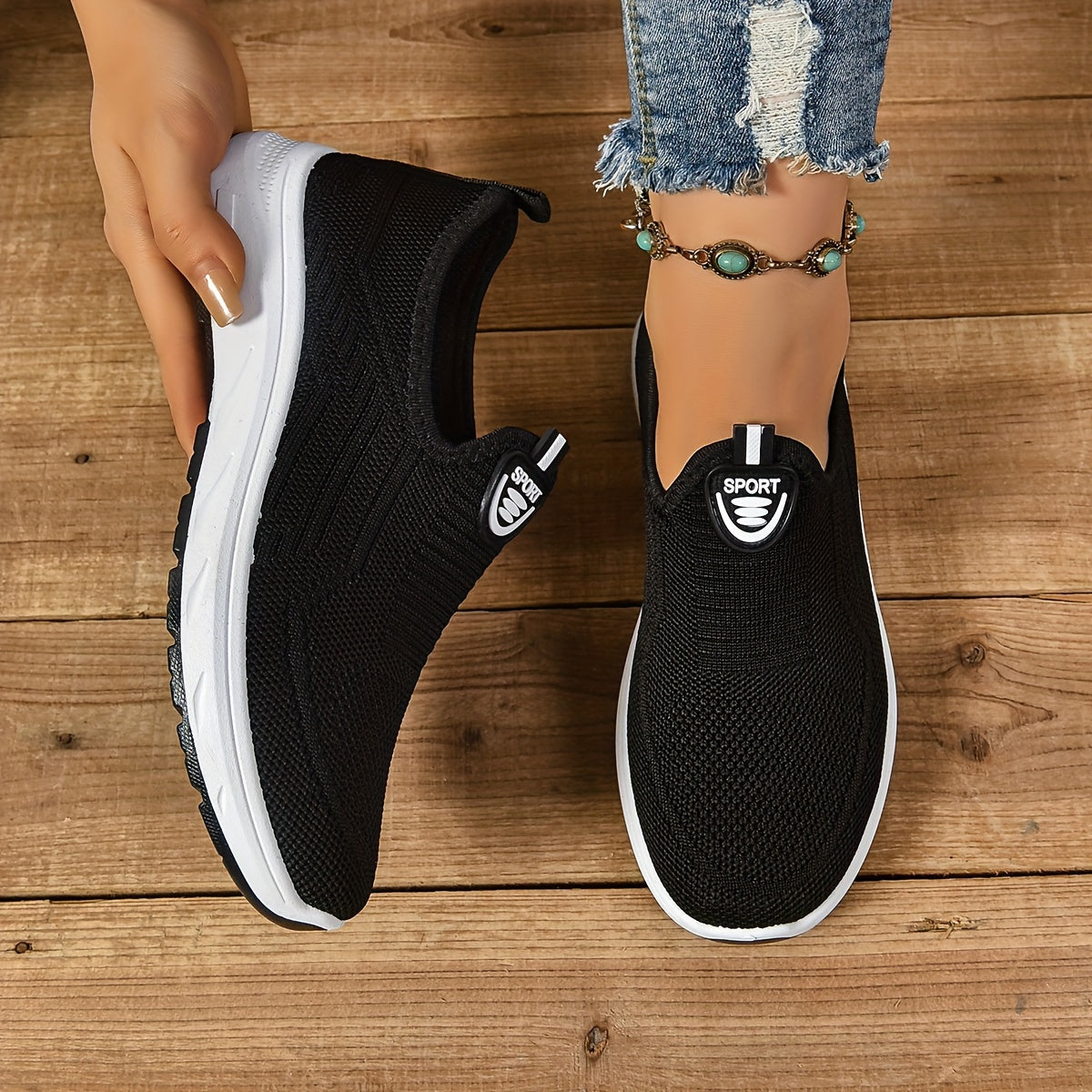 Women's Slip-On Sneakers in Knit Fabric Light Comfortable All-Season
