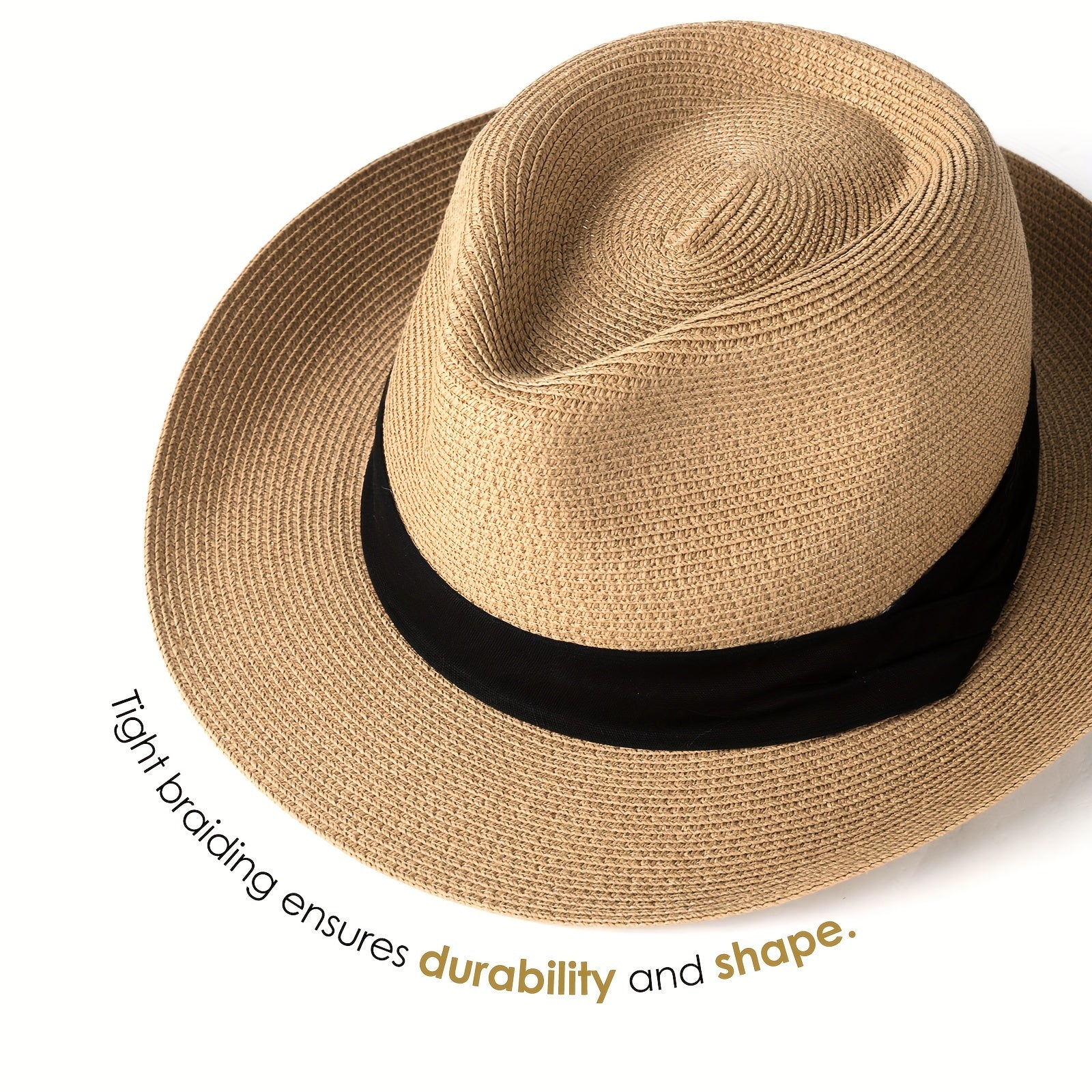 Straw Panama Hat Fedora with Wide Brim Sun Beach Hat for Men Women