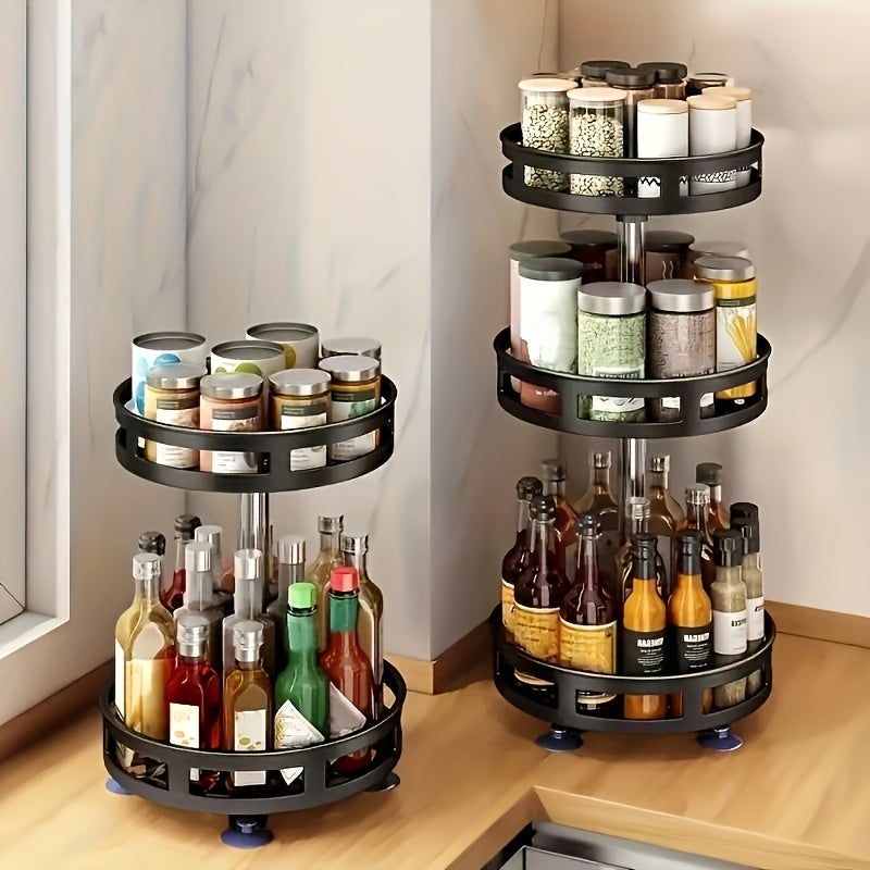Metal Kitchen Spice Rack with Storage Containers, Rotating, Multi-Layer