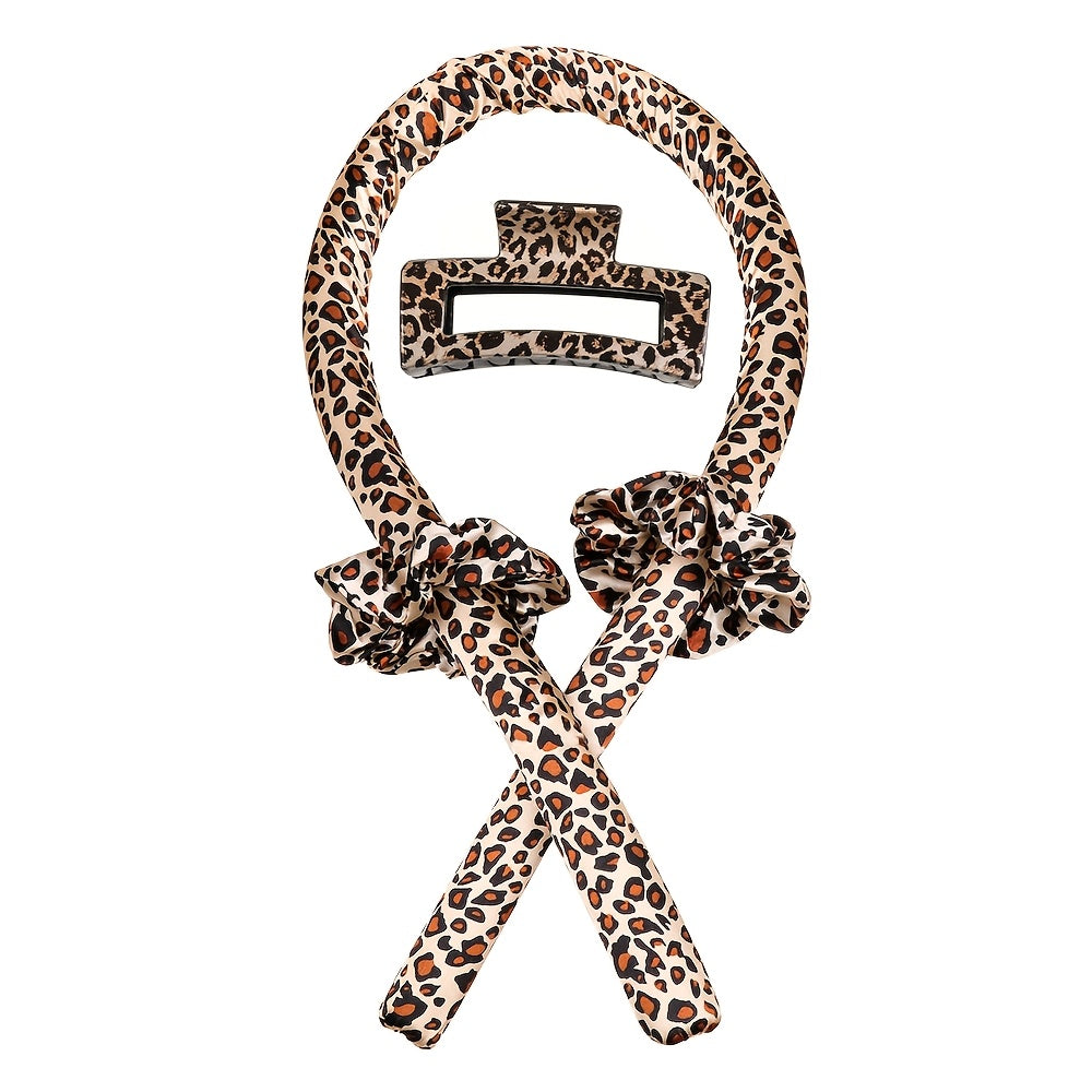 No-Heat Foam Sponge Curler Set with Leopard Print Clips for Hair Styling