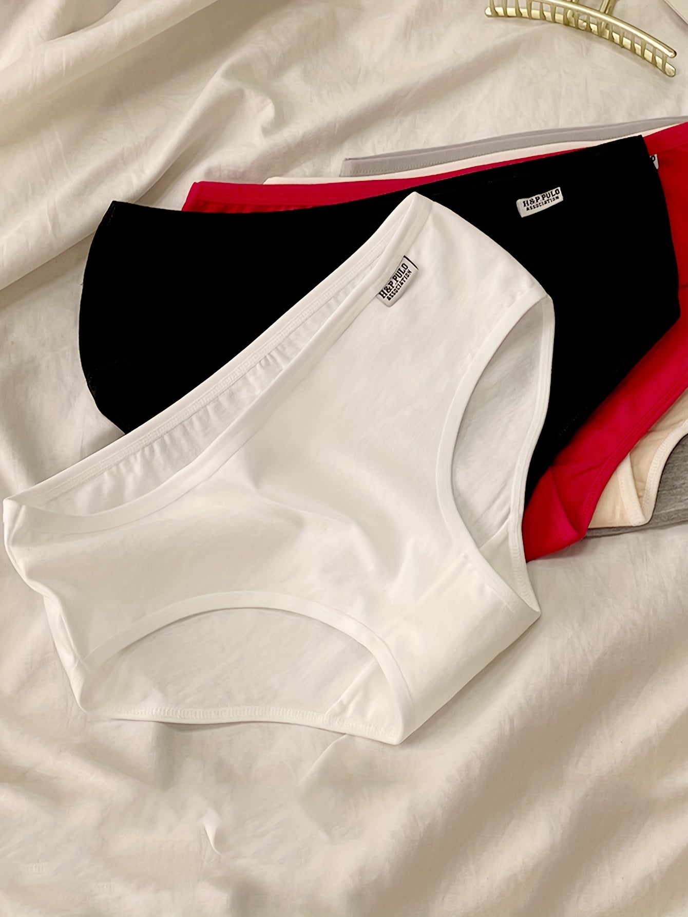 Women's Hipster Panties Set 5 Pieces Cotton Spandex Low-Rise Solid Colors
