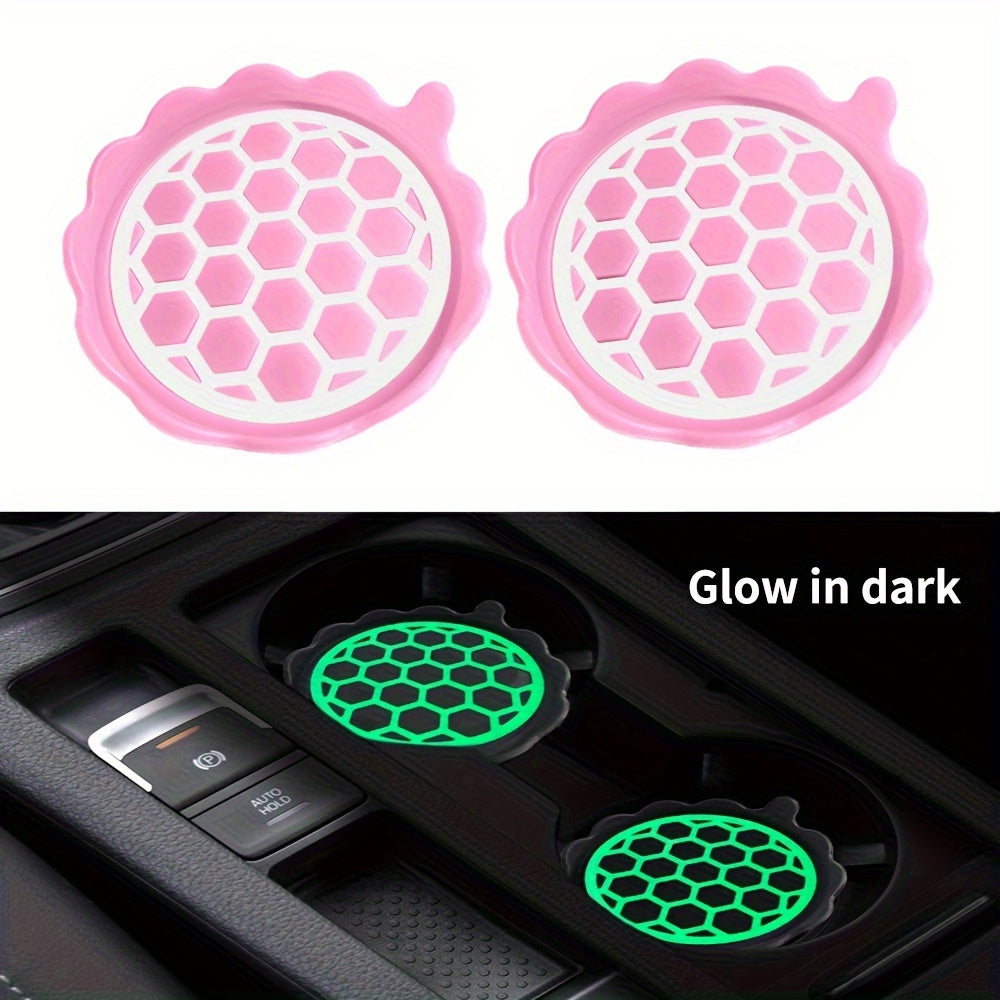 2pcs Glow-in-the-Dark Silicone Car Coasters Waterproof Non-Slip Cup Holder Inserts