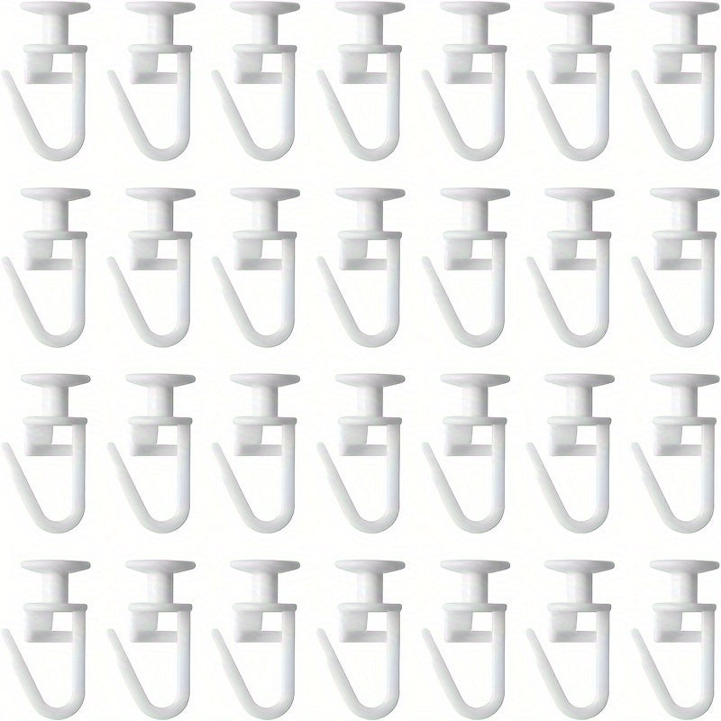 Set of 50 White Plastic Hooks with Adhesive Glide Rollers for Window Treatment Hardware
