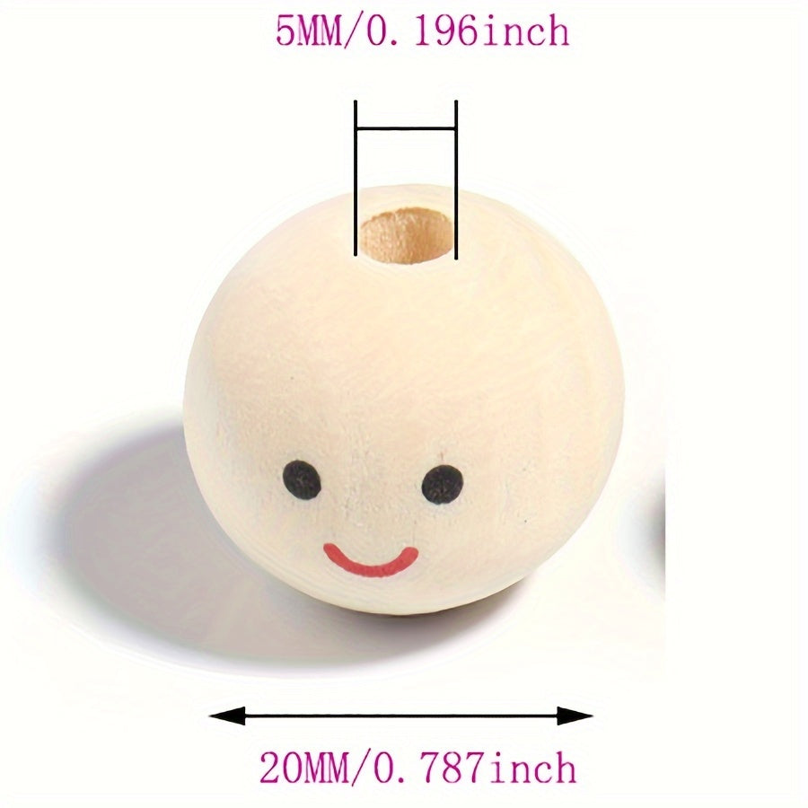 Wooden Beads with Doll Head and Smile Face, Pack of 20 25 or 30
