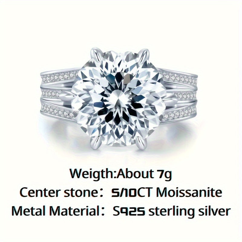 Moissanite Engagement Ring 5.09/10.09ct Silver GRA Certificate for Valentine's Day