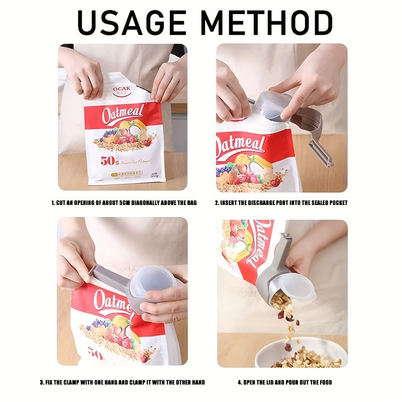 1, 2, 3, 4 yoki 5 ta ko'p maqsadli plastik oziq-ovqat sumkasi muhrlash kliplari, turli ranglarda, don saqlash uchun namlikdan himoyalovchi tarqatish nozzle bilan