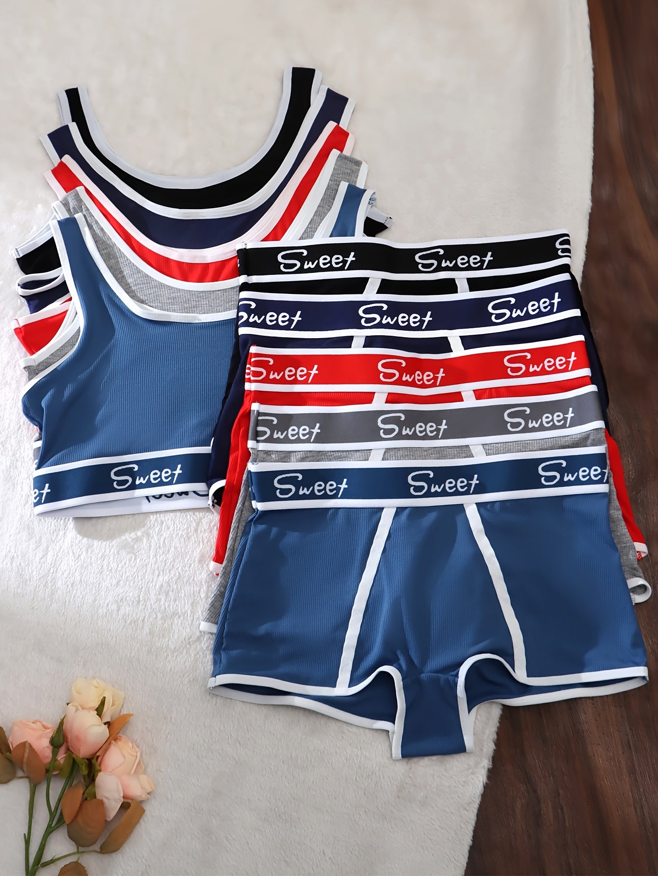 Women's 5-Piece Viscose Knit Lingerie Set with Strapless Bralette and Boyshorts