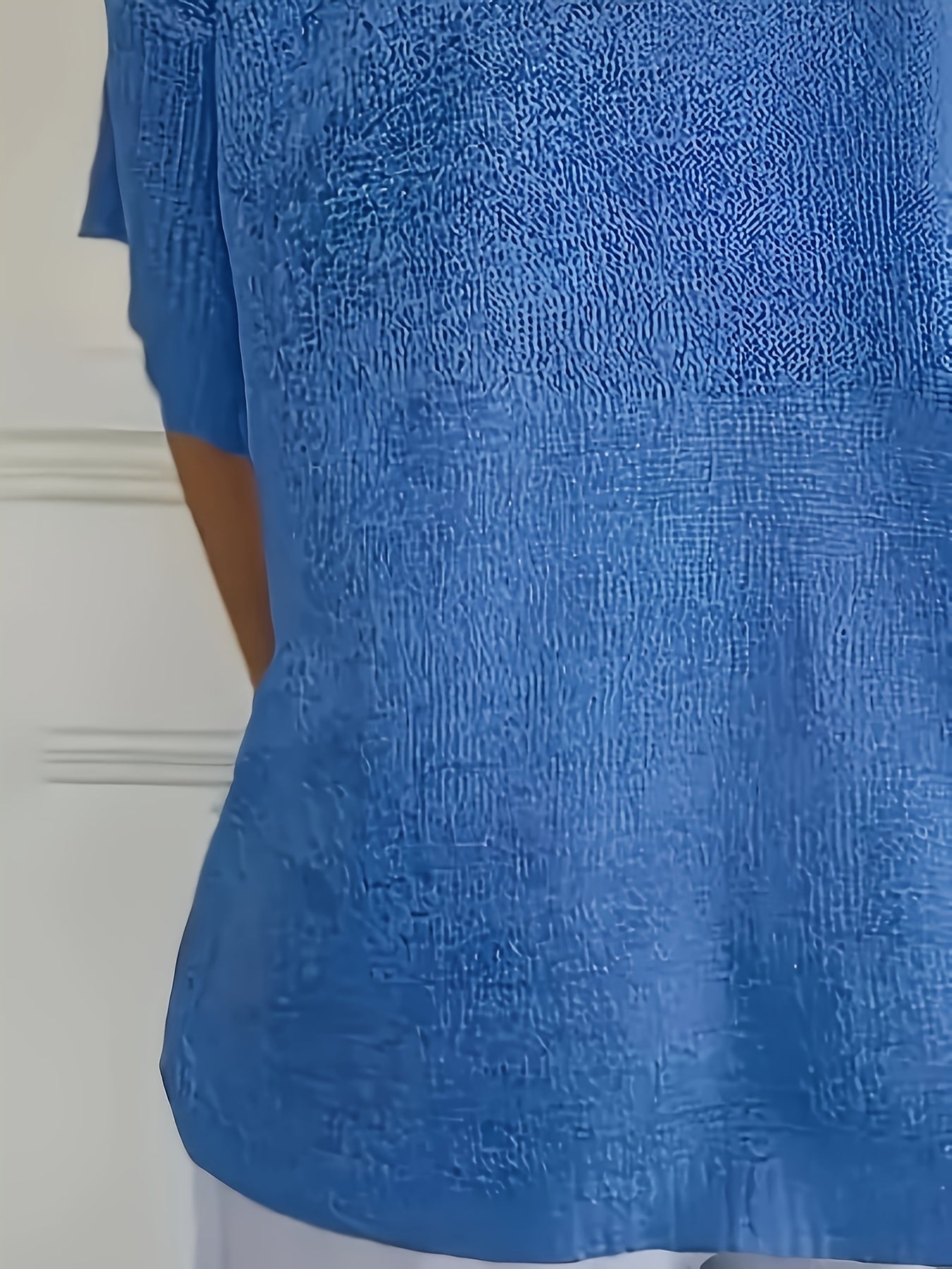 Women’s Plus Size V-Neck Knit Top Soft Blue Ribbed Oversized Pullover