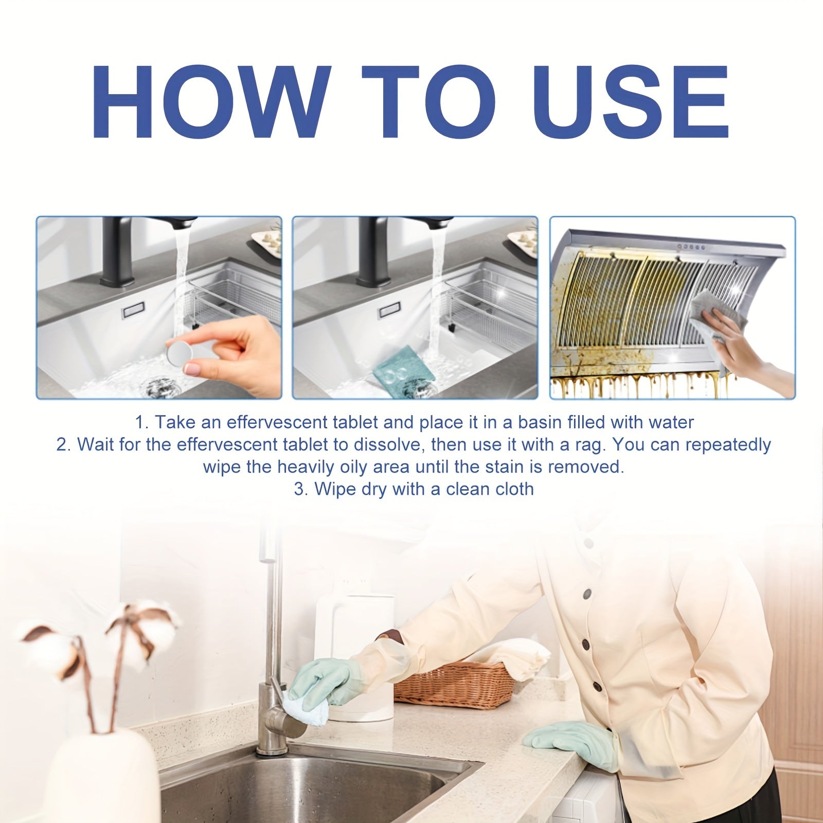 20 Kitchen Cleaning Effervescent Tablets for Stubborn Stain Removal