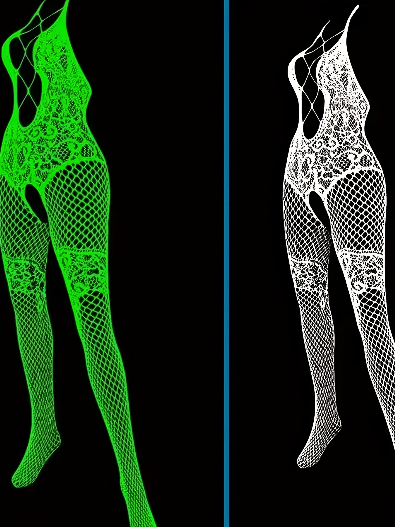 Ayollar uchun Neon yashil tarmoq bodysuit bo‘laklar va cho‘ziladigan qulaylik bilan