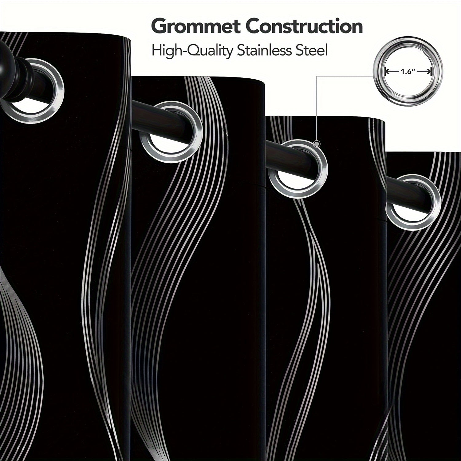 Contemporary Blackout Curtains 2 Pieces Woven Polyester Grommet Top Room Darkening