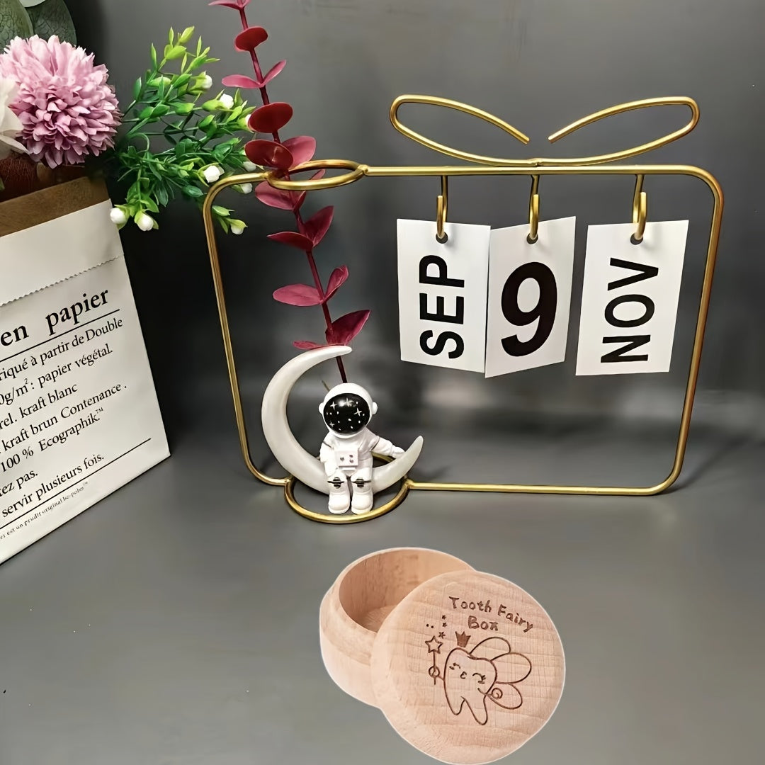 Wooden Tooth Fairy Memory Box for Milk Teeth and Fetal Hair Storage