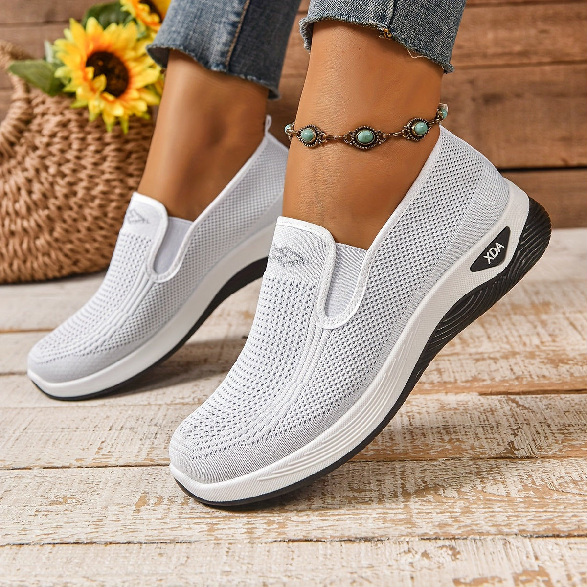 Women’s Casual Sneakers Low Top Slip-On Solid Color Fabric Rubber Sole