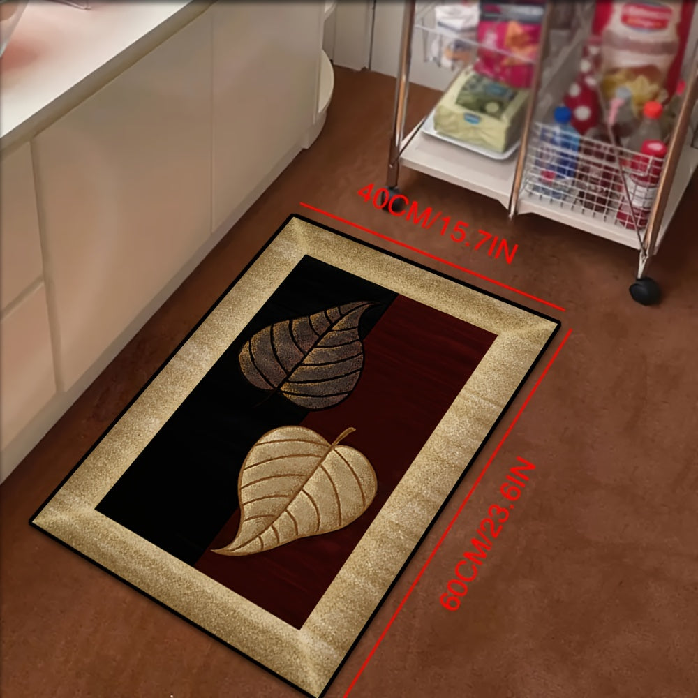 Длинный коврик с узором из бархатистых листьев, устойчивый к пятнам, нескользящий, моющийся