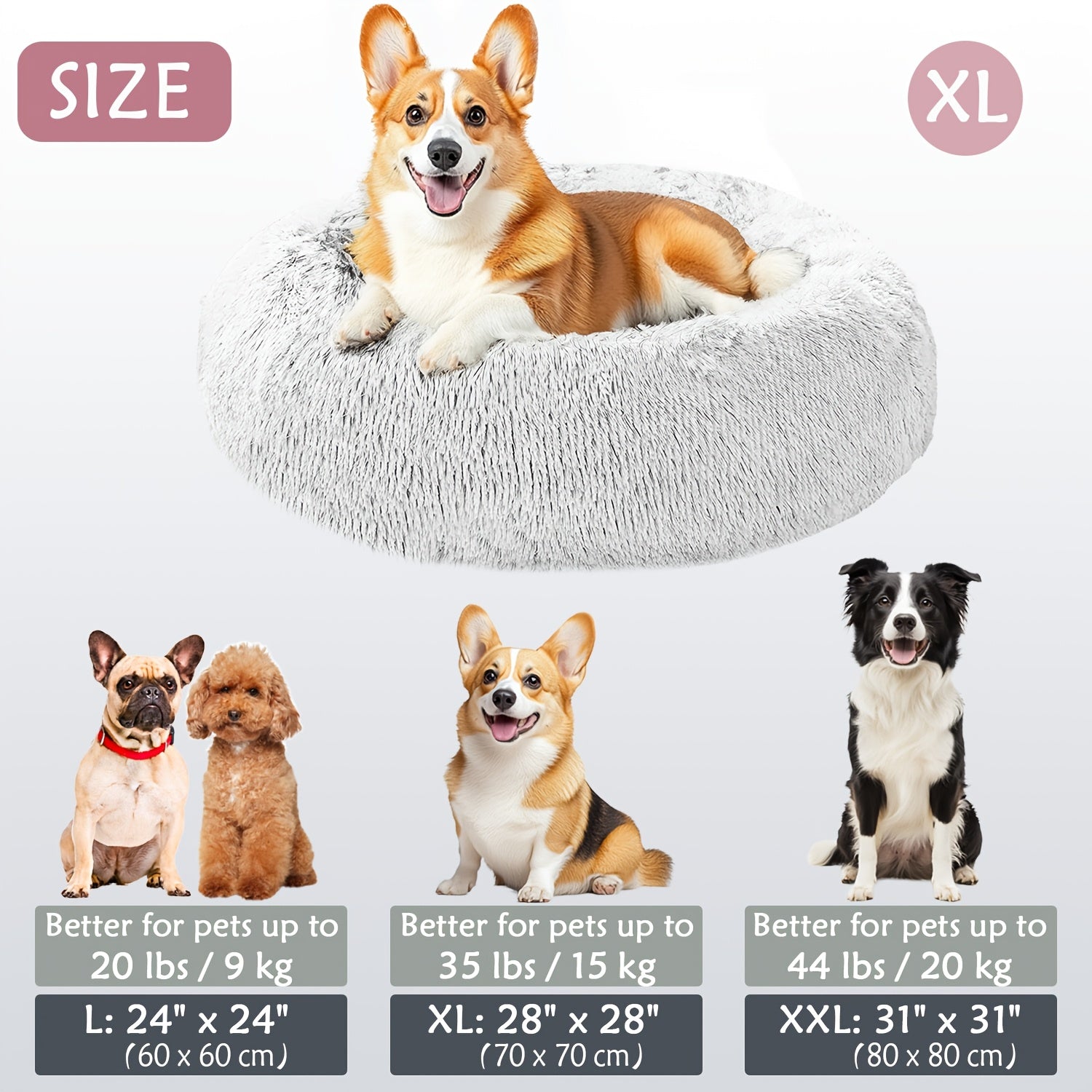 Round Dog Bed for Winter Indoor Use Polyester Non-Skid Bottom Small to Large Dogs