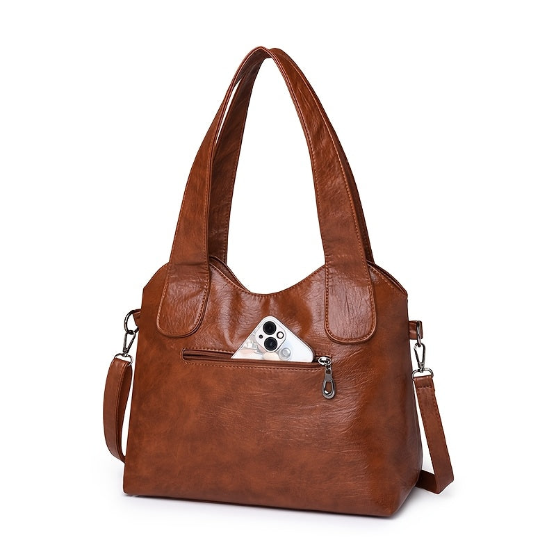 Women's Light Brown Tote Bag with Detachable Strap Zip Closure Multiple Compartments Fashion