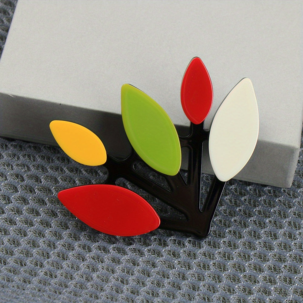 Retro Acrylic Tree Branch Brooch for Scarves and Necklaces Vibrant Foliage Design