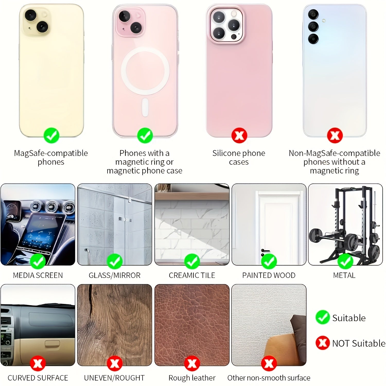 Magnetic Phone Holder for Car and Gym Dual-Sided Strong Suction Mount