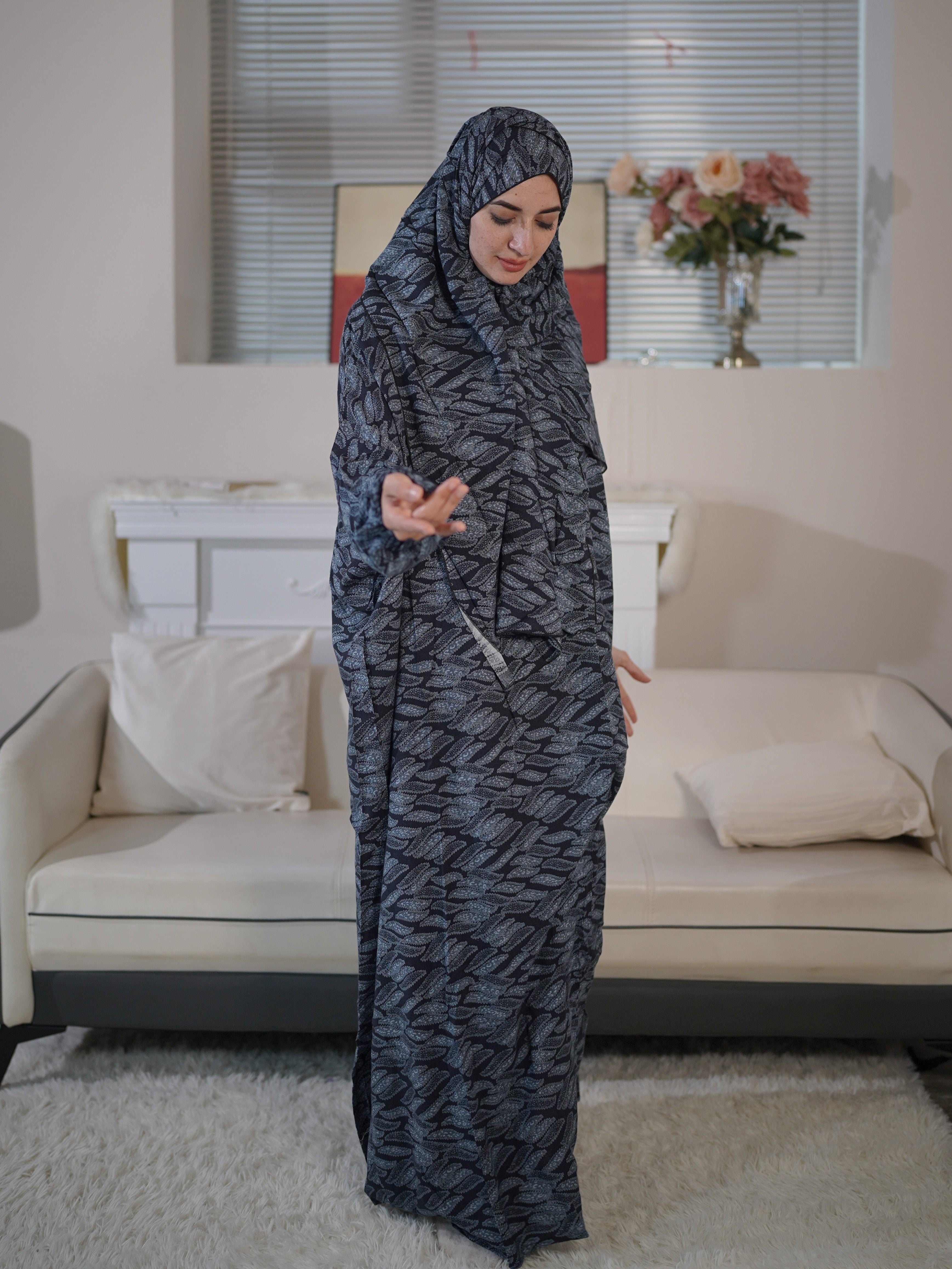 Plus Size Casual Long Sleeve Maxi Dress with Hijab for Women