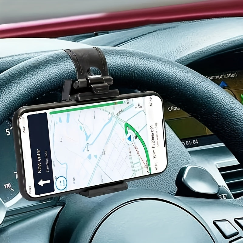 Universal Car Phone Holder with Plastic Steering Wheel Mount and Bike Clip Support
