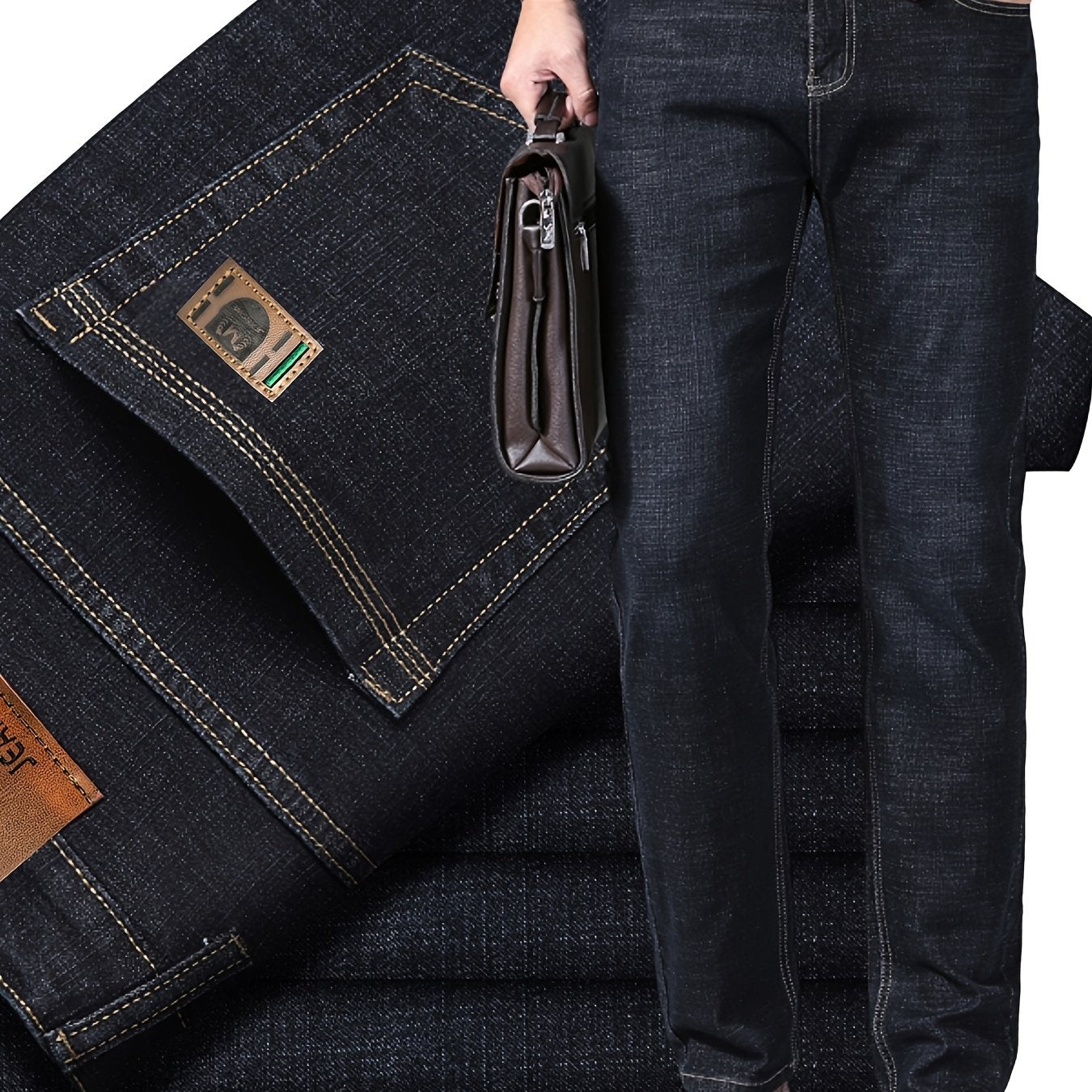 Men's Plus Size Light Blue Stretch Denim Business Casual Jeans for Men