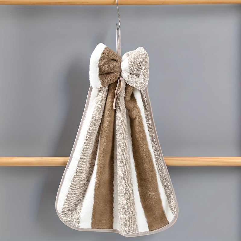 Coral Velvet Striped Hand Towel Microfiber Quick-Drying Bathroom Kitchen