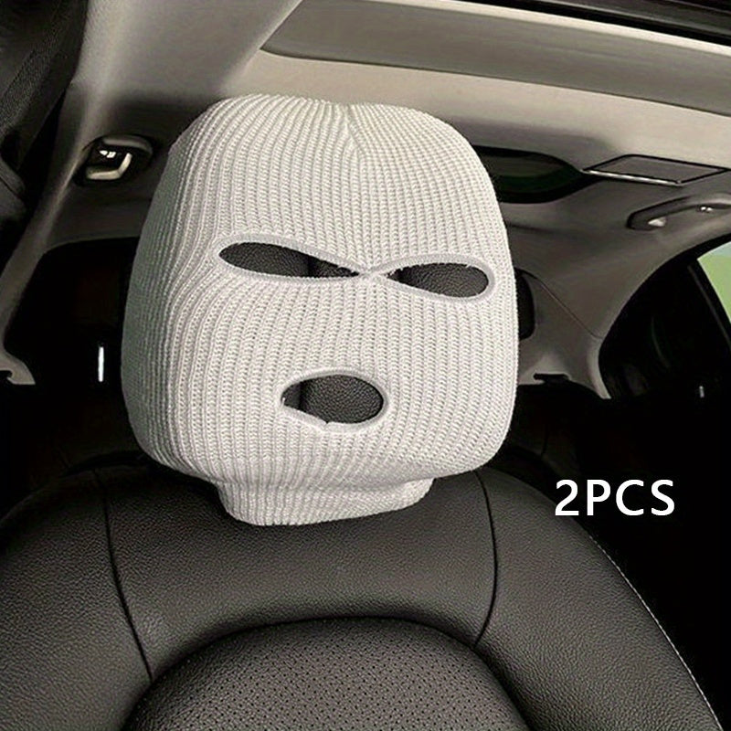 2PCS Polyester Car Headrest Covers Knitted Balaclava Style Full Face Mask