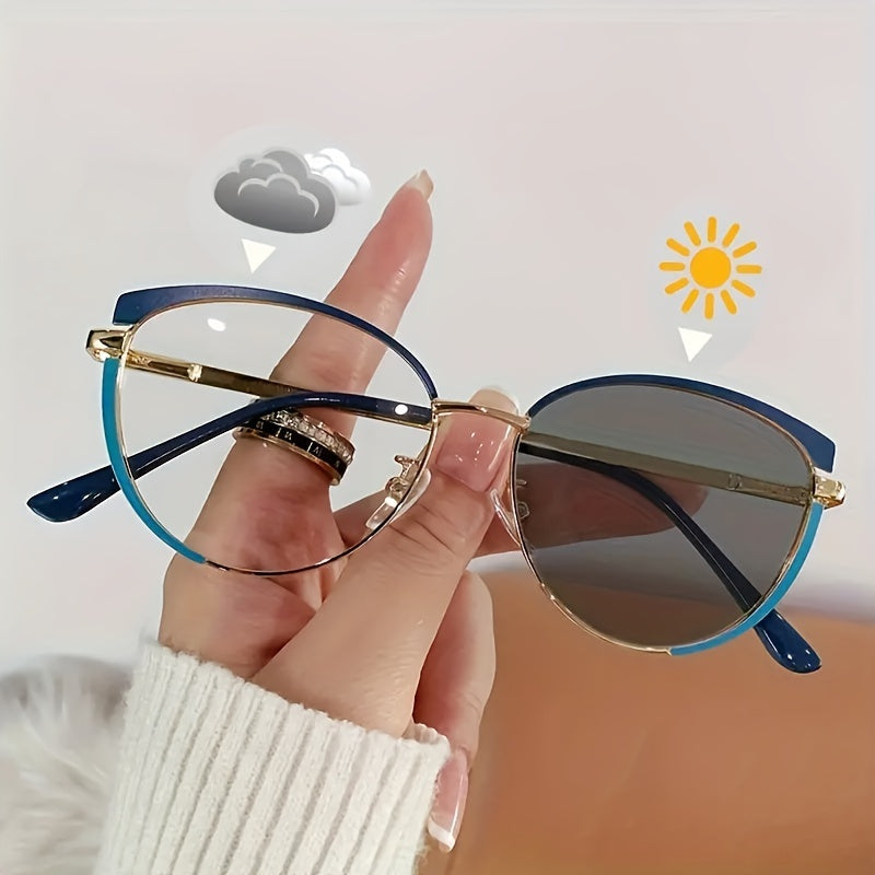 Women's Cat Eye Glasses Clear Lenses Photochromic Outdoor Wear