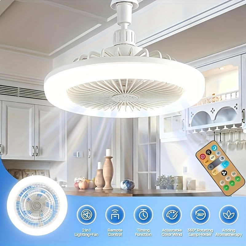 White Crystal Cover Dimmable Ceiling Fan Light with Remote Control 3 Speeds 3 Colors 17 Modes