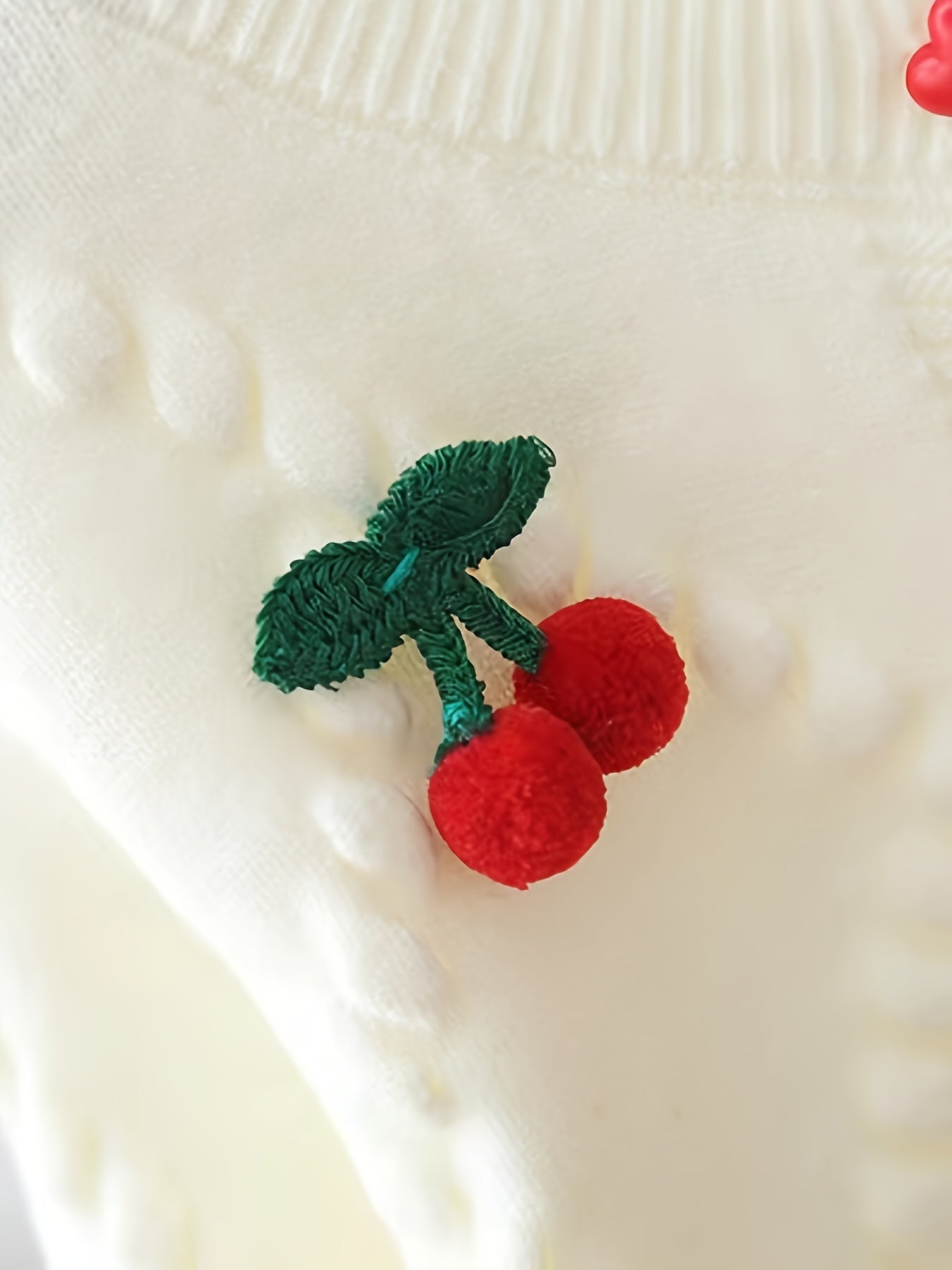 Girls Baby Sweater Jacket Autumn Winter Cherry Pattern Knit Crew Neck 0-3 Years