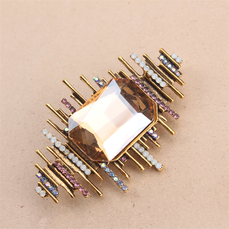 Vintage Brooch with Irregular Rhinestones and Enamel Jewelry Gift