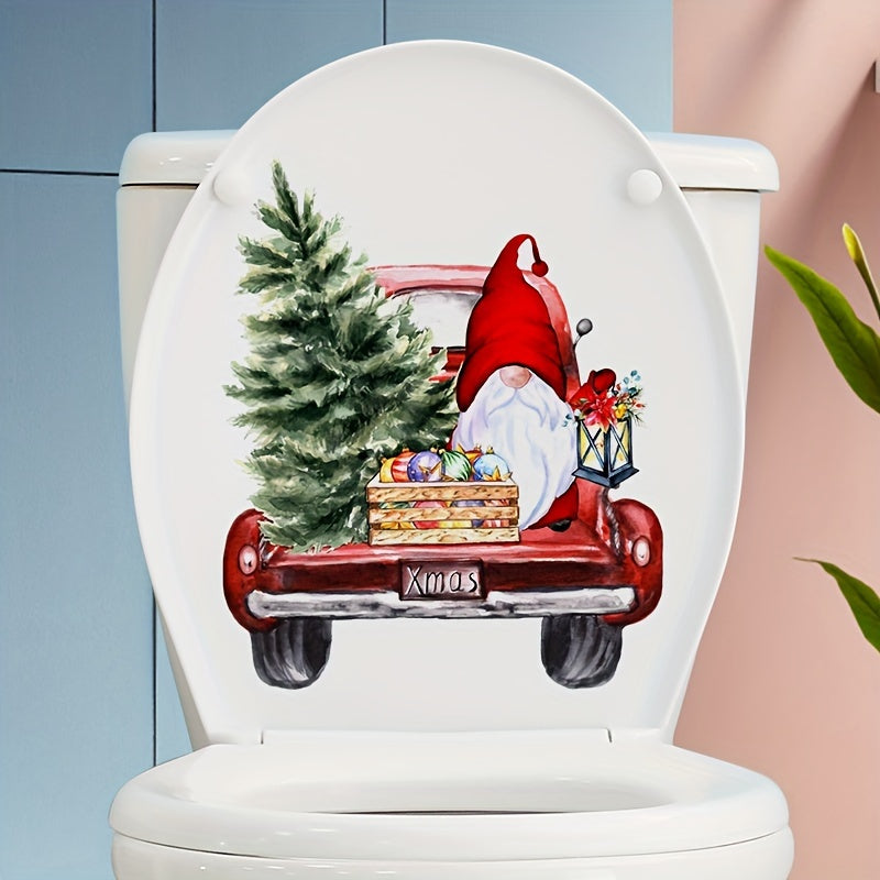 Christmas Gnome Toilet Wall Decal Waterproof PVC Bathroom Decor Santa Claus Holiday Sticker