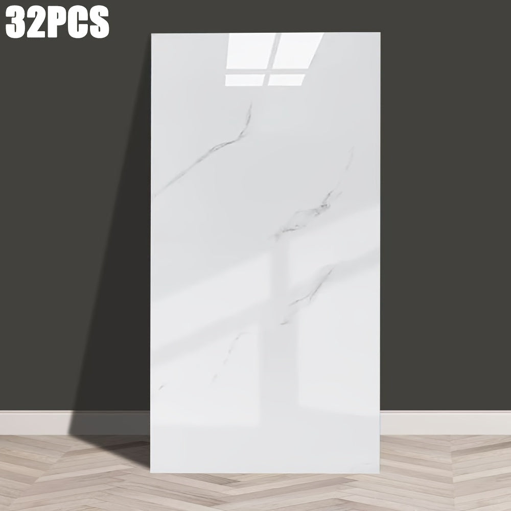 32 Pieces Self-Adhesive Marble Pattern Wall Stickers Waterproof Glossy Faux Ceramic for Home Decor