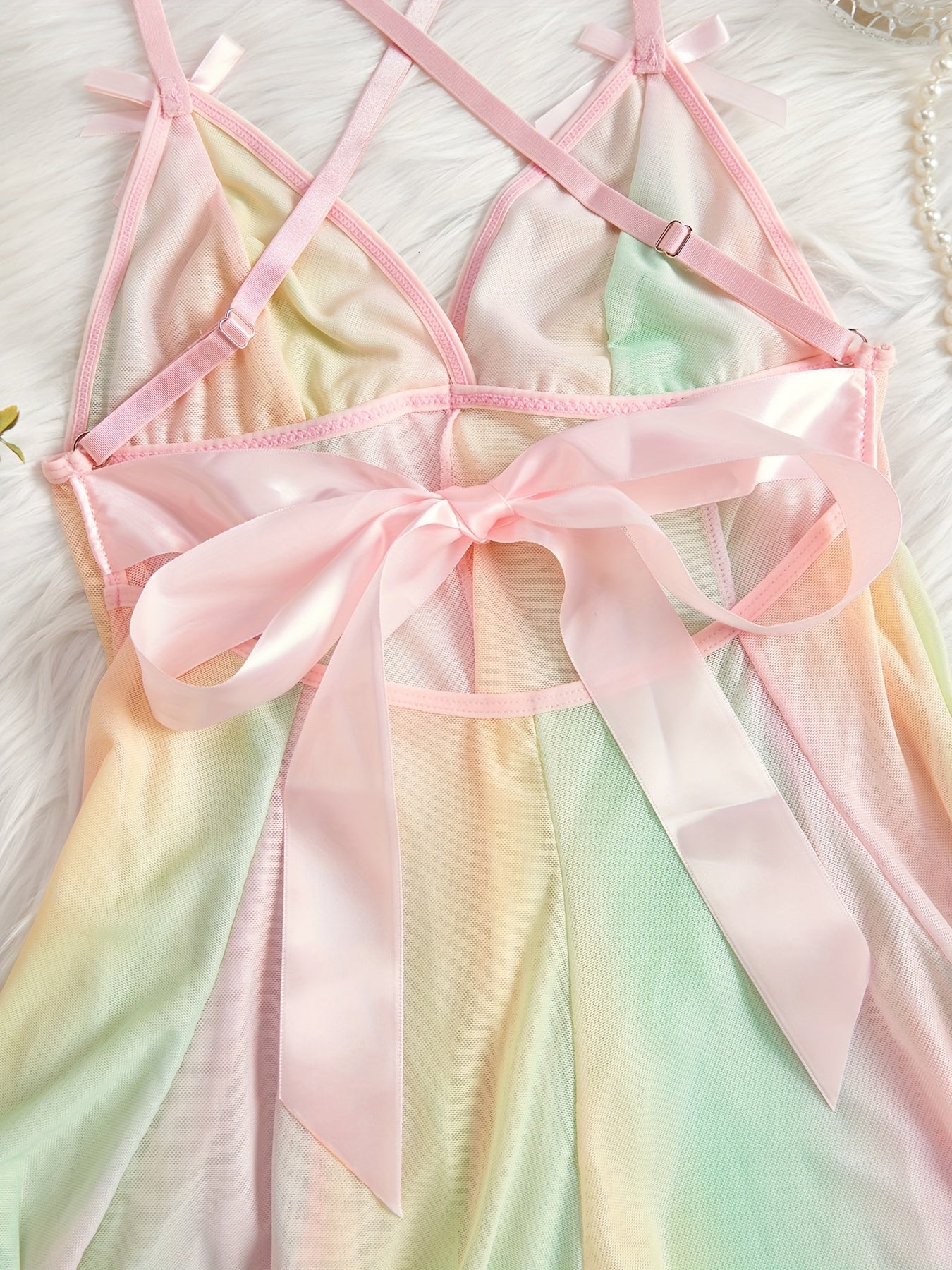 Women's Ombre Mesh Lingerie Set Slip Dress and Thong Polyester Blend Hand Wash