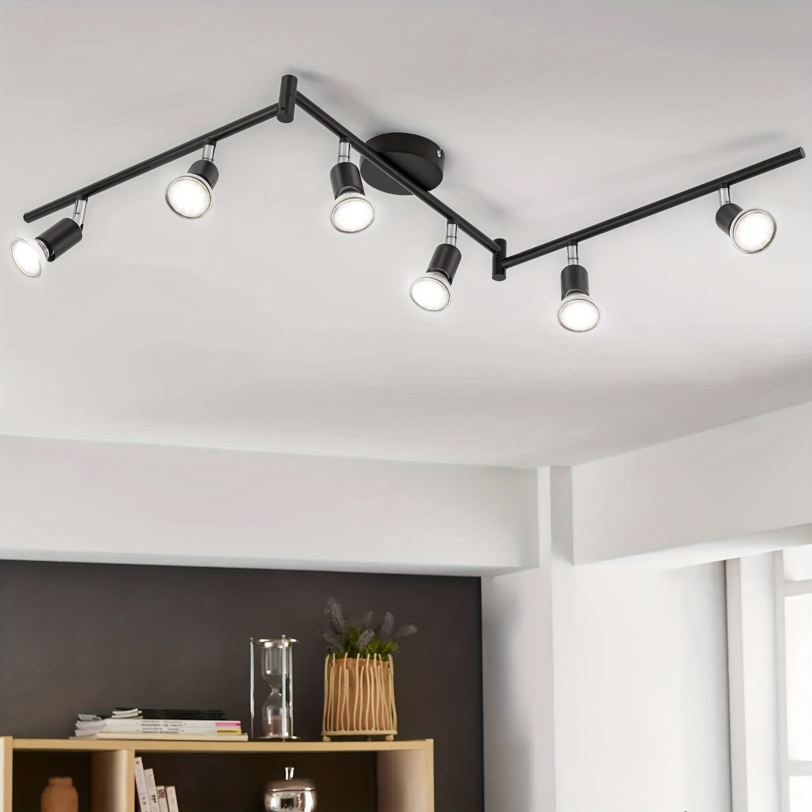 Silver Ceiling Spotlight with 6 GU10 6W LED Bulbs Adjustable for Living Room Kitchen Modern Metal