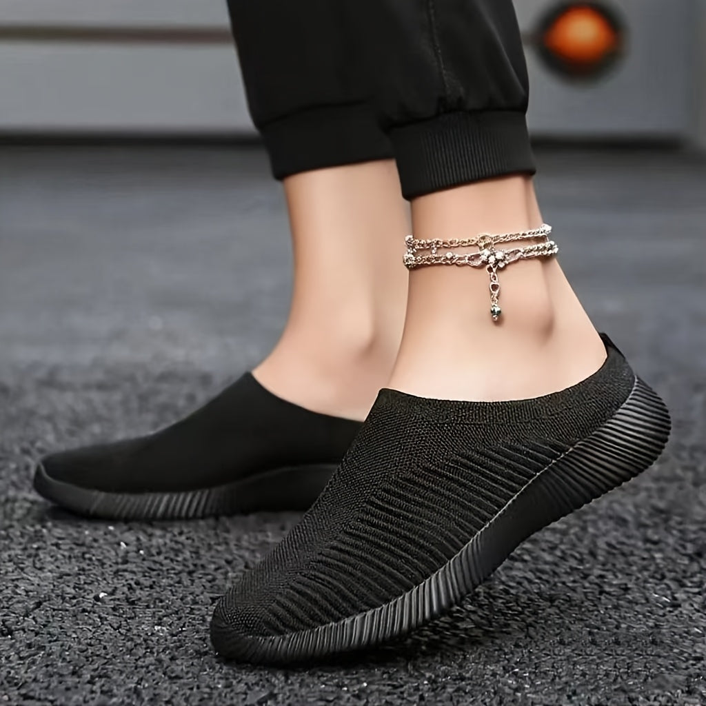 Women's Mesh Slip-On Sneakers Black Breathable Casual Loafers