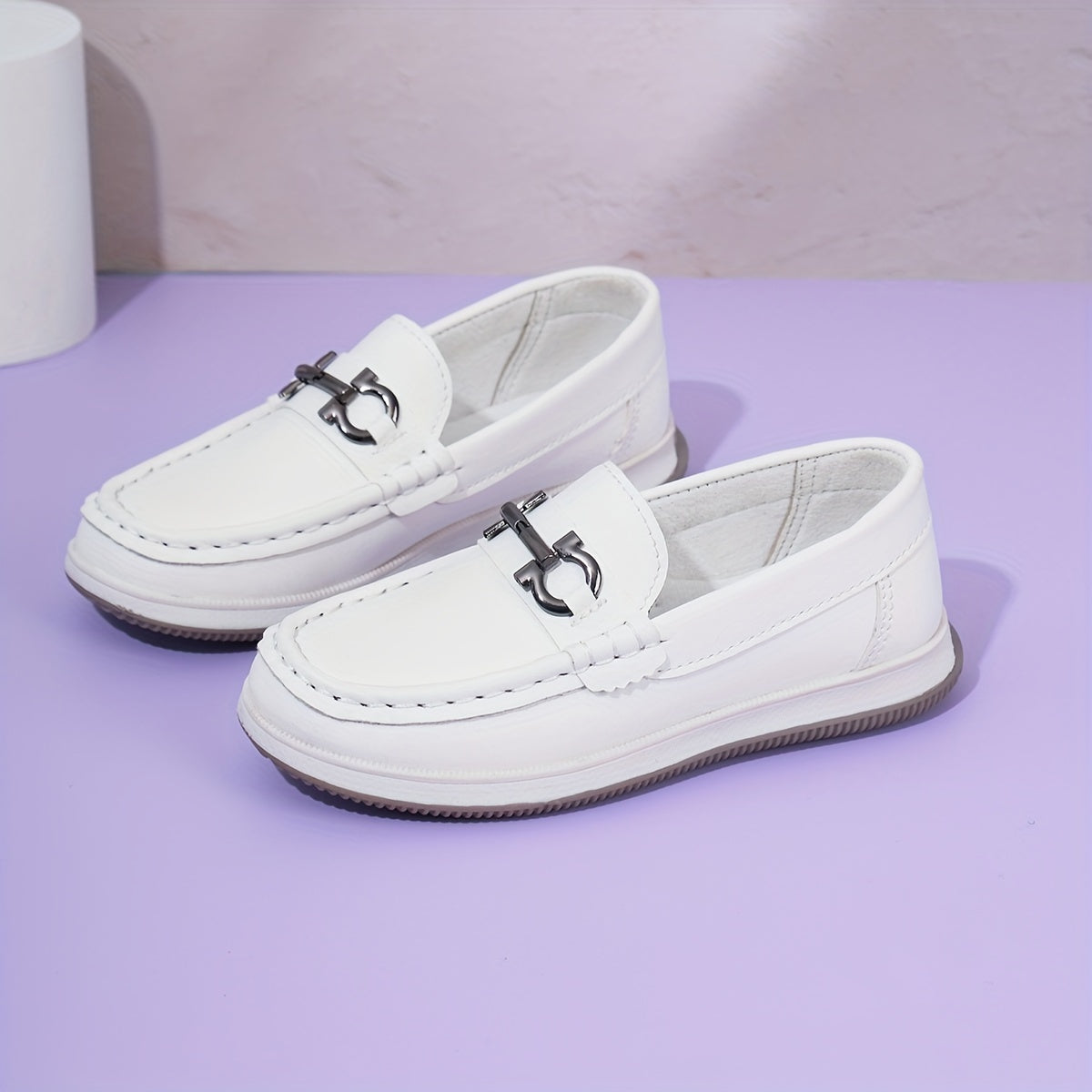 Boys Girls Toddler Solid Color Low Top PU Leather Slip On Round Toe Loafers