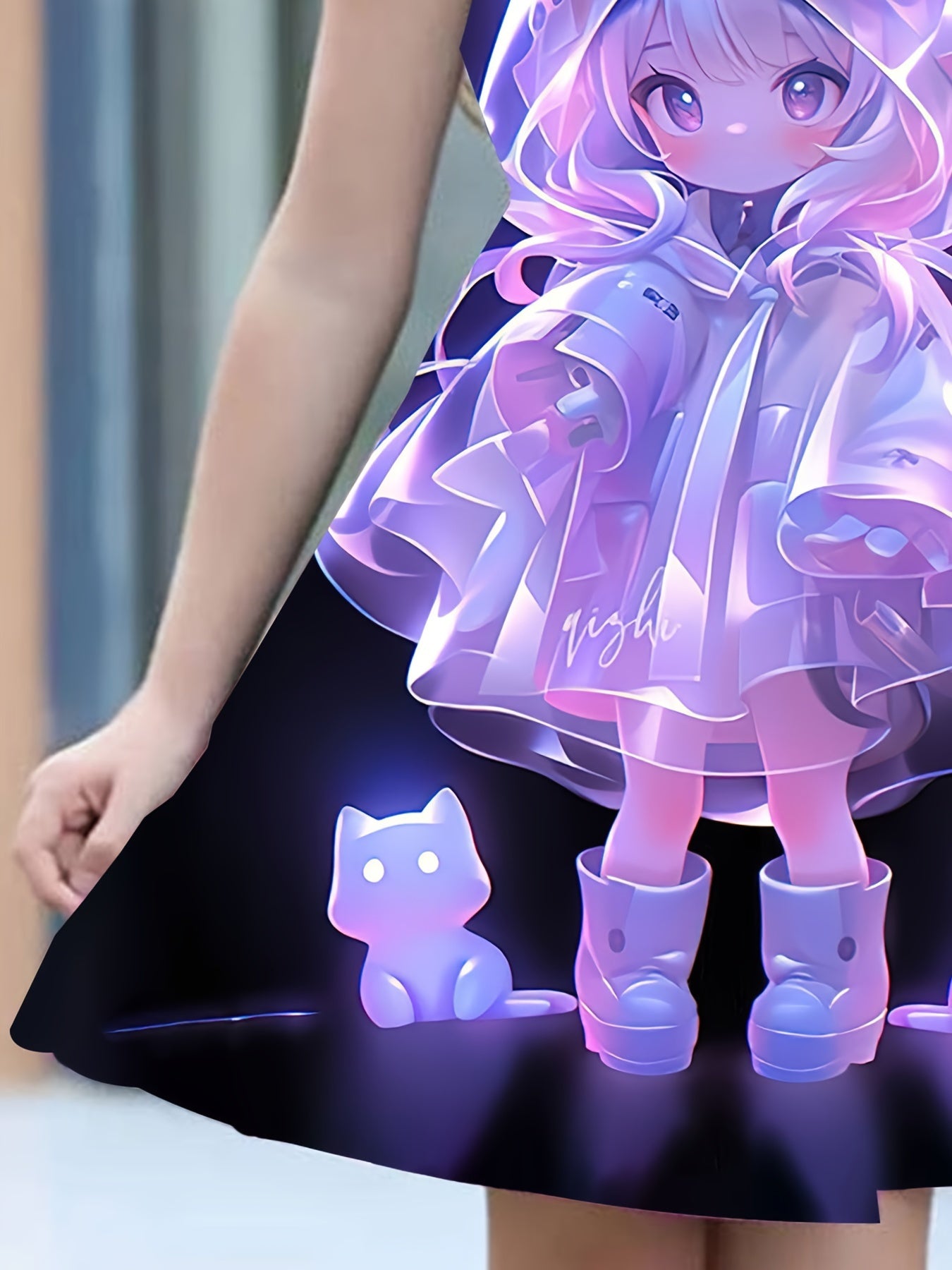 Girls Sleeveless Cat Print Dress Casual Animal Pattern Sundress for Kids