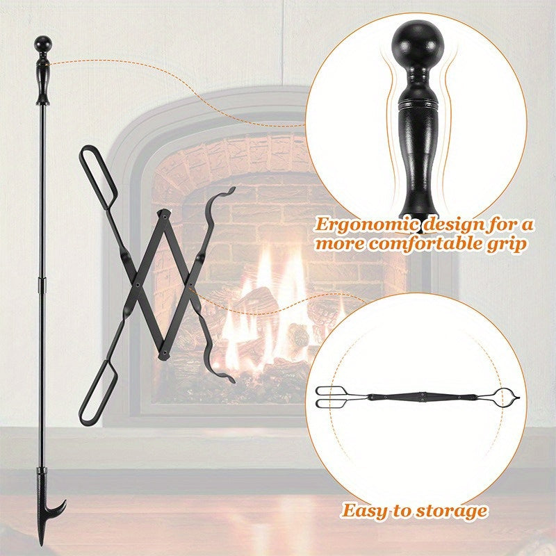Foldable Fireplace Fire Tongs with Iron Handle for Campfire and Home Use