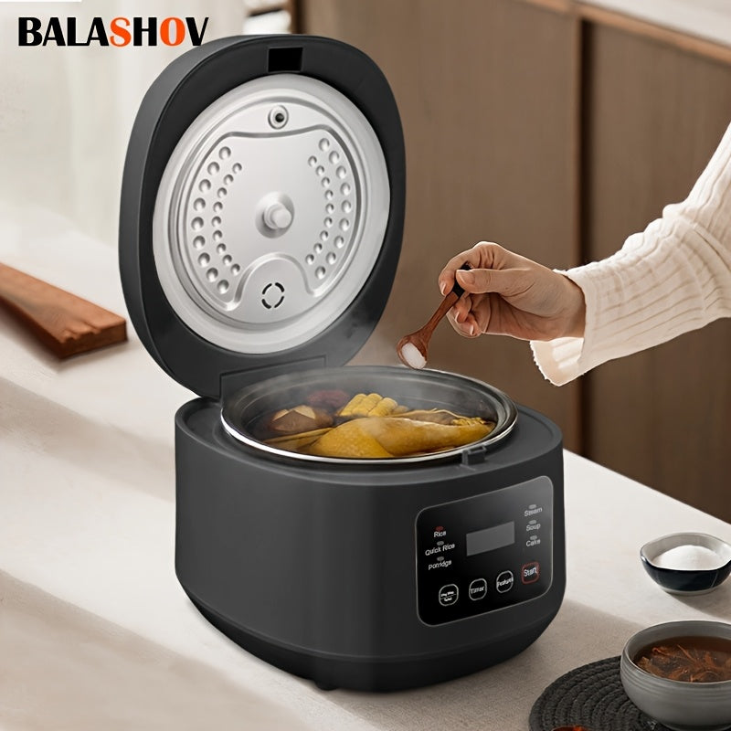 Balashov EU plug 3L aqlli guruch pishirgich 3-5 kishi uchun, 6 ta pishirish funksiyasi, 24 soatlik bron qilish va issiqlikda ushlab turish funksiyasi bilan, qora rangdagi yopishmaydigan qozon bilan guruch, kastryulka va sho'rva pishirish uchun.