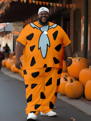 Men's Plus Size Pumpkin Yellow Casual Outfit with "Crazy" Man Print Knit Fabric