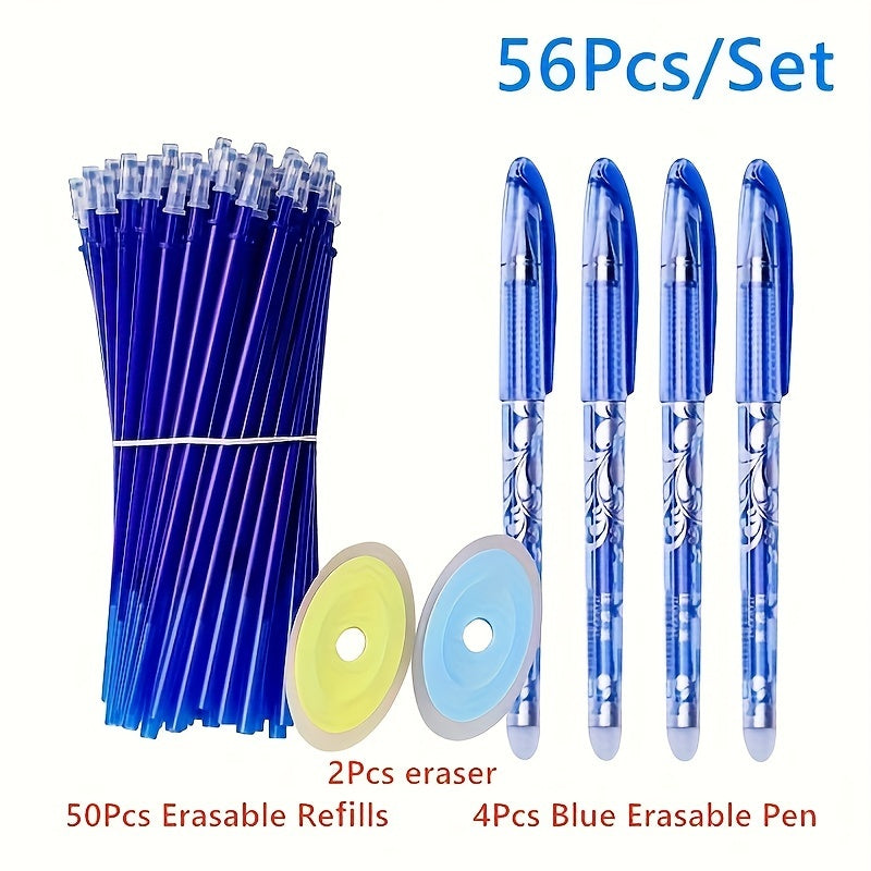 56 dona Erasable Gel Ink Ballpoint Pen Set O'rta nuqta 0.5mm Qora Ko'k chiziq