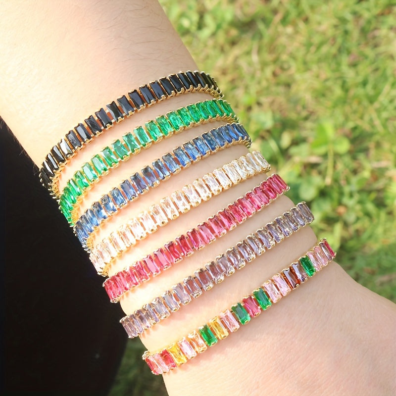 Women's Bracelet with Colorful Synthetic Zirconia Copper and Gold Plating