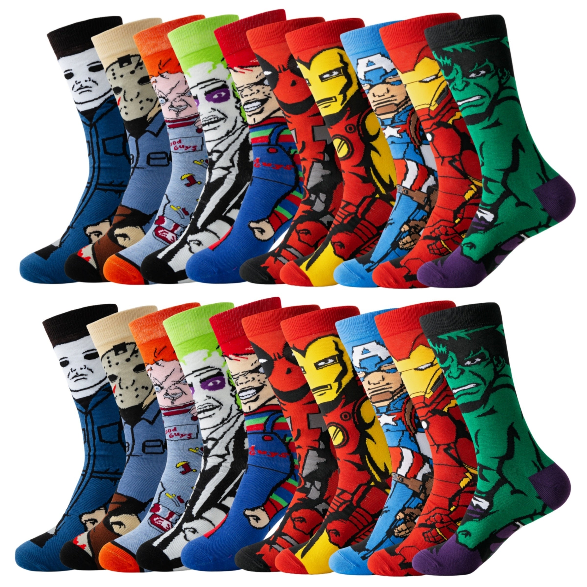 Men's Cartoon Crew Socks 97.8% Polyester 2.2% Spandex Breathable Knit Casual Outdoor