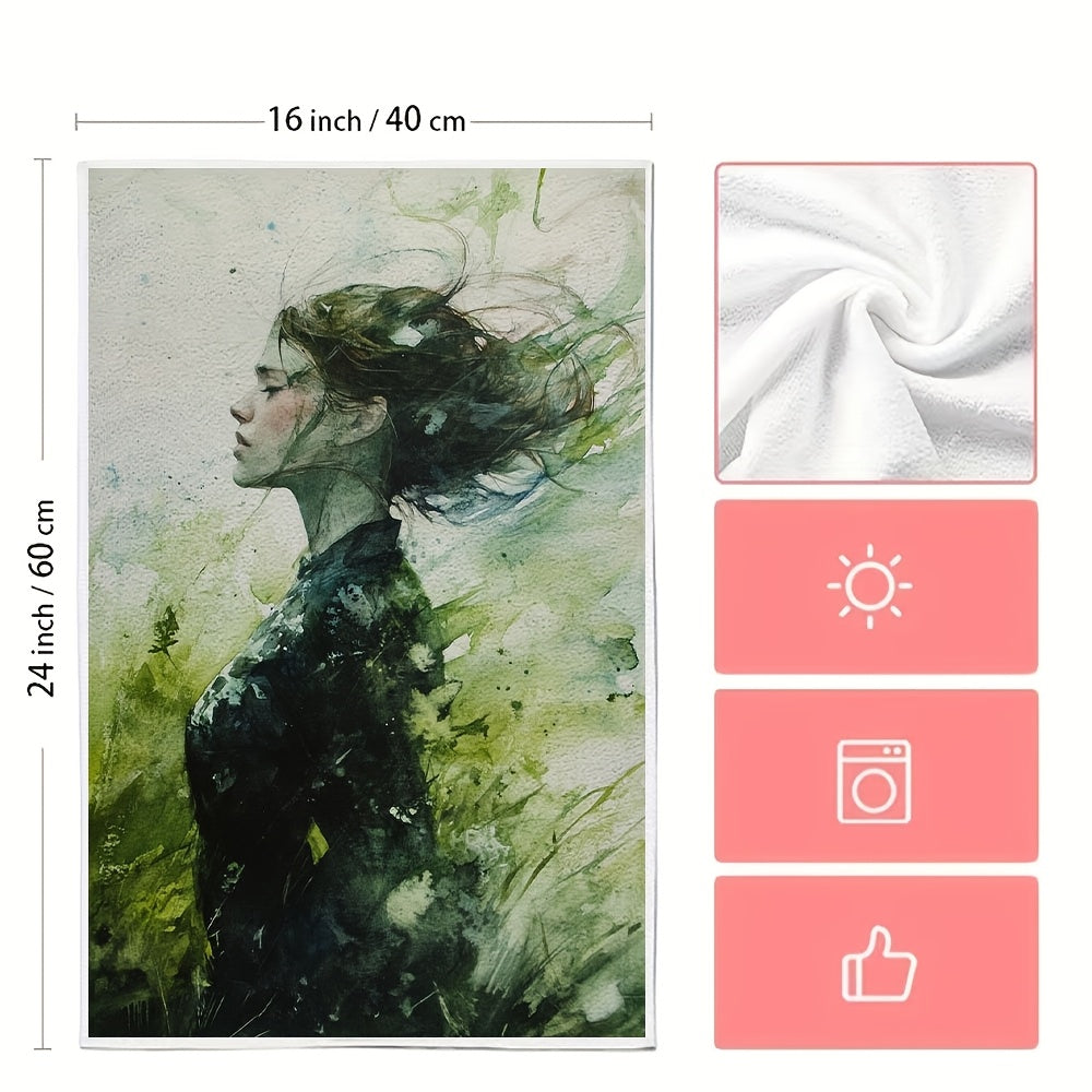 Pair of 2 Luxuriously Soft Green Kitchen Towels 40x60cm Absorbent Dish Hand